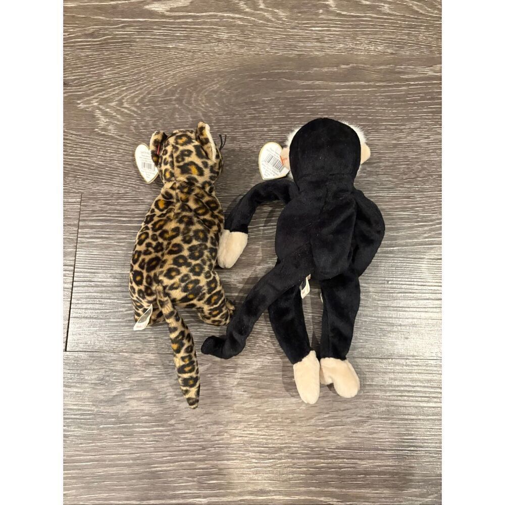TY Beanie Babies 1998 - 2000 Lot Of 2 Monkey & Leopard Stuffed Animals Vintage - Picture 4 of 5